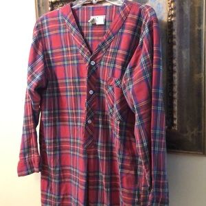 L.L. Bean Vintage Classic scotch plaid sleep shirt partial button, split sides